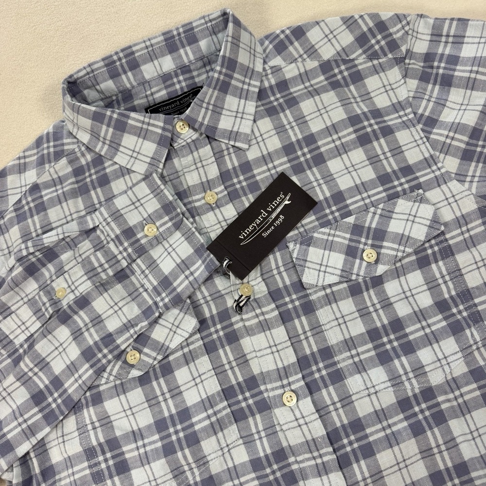 Vineyard Vines Men's L/S Hummock Pond Plaid Island Shirt Medium Blue Gray NWT